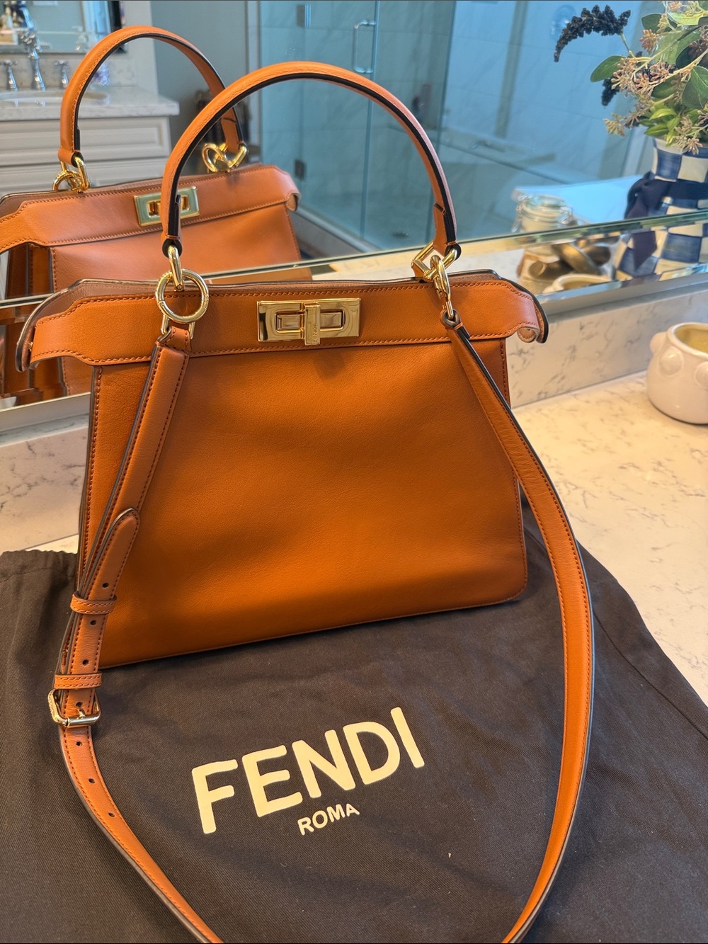 Fendi Peekaboo Leather Top-Handle Satchel with Gold Hardware - Picture 4 of 4